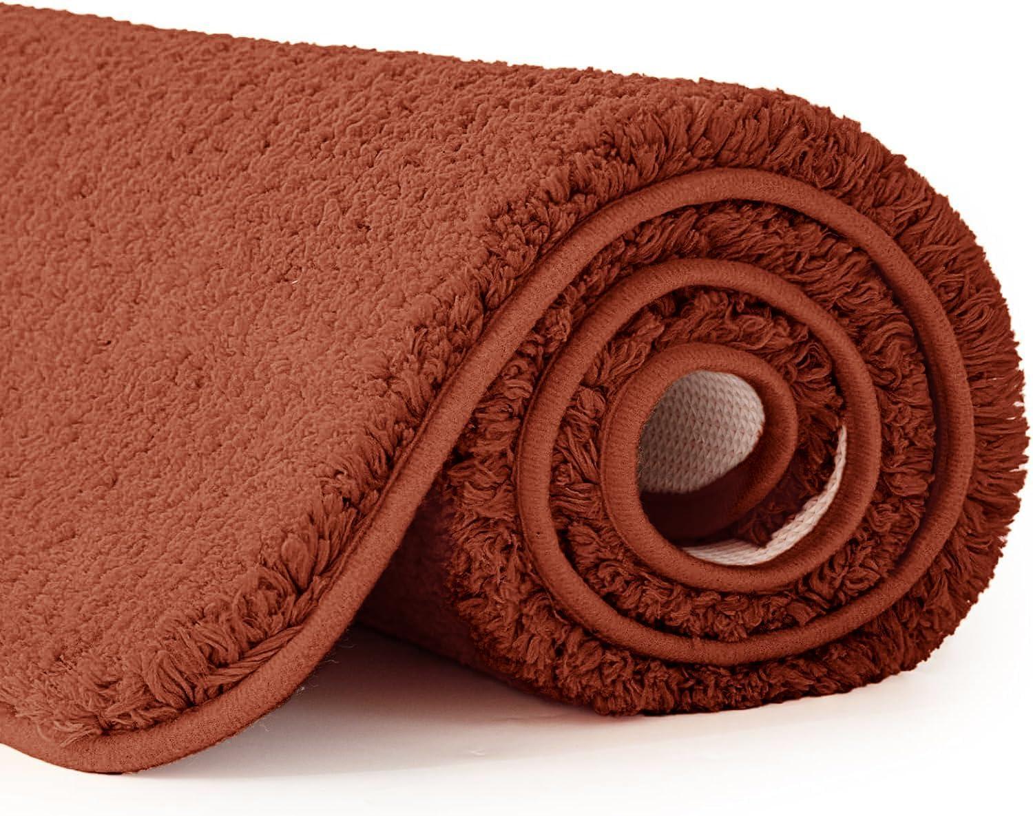 imageMIULEE Burnt Orange Extra Thick Non Slip Bathroom Rug Fall Shaggy Soft Bath Mat Plush Microfiber Absorbent Water for Shower Tub Machine Washable 16x24 InchesRust