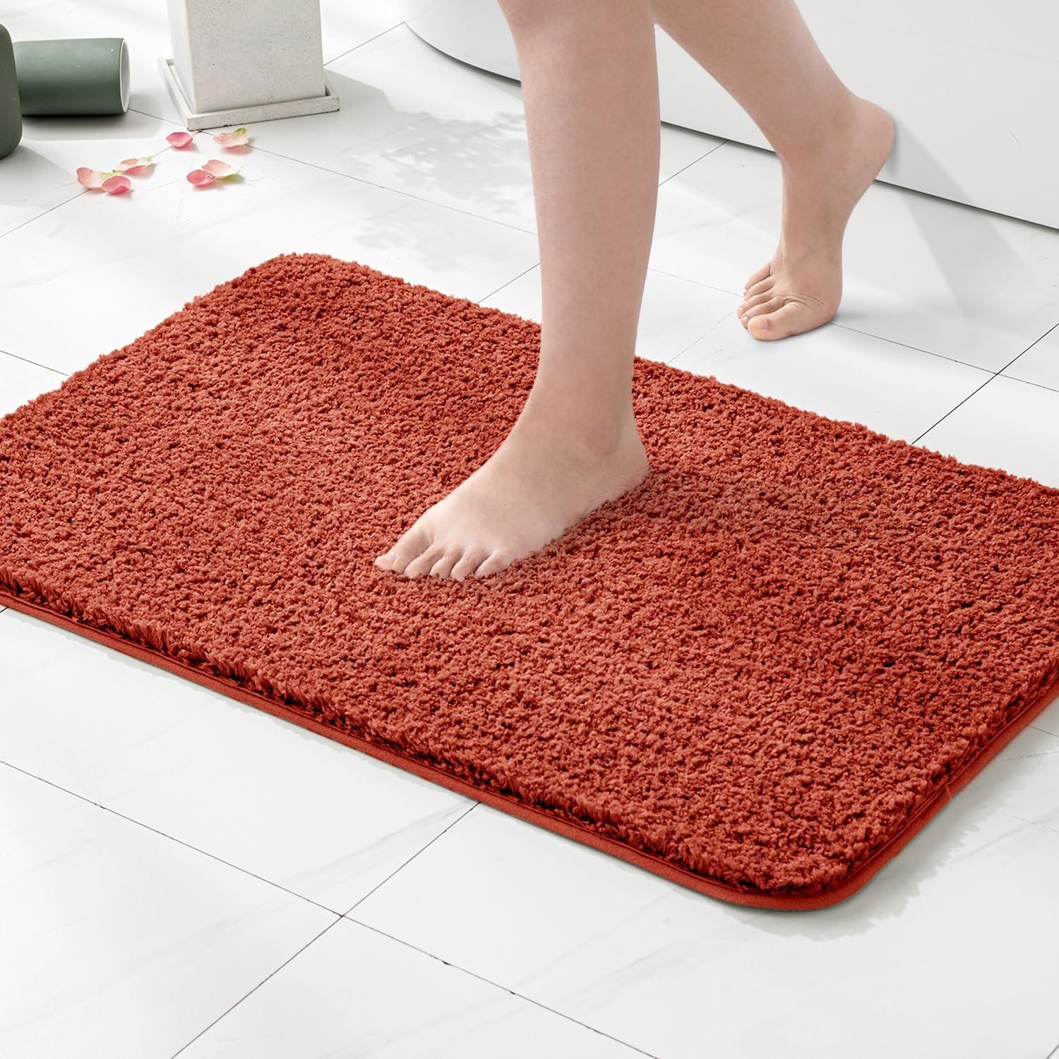 imageMIULEE Burnt Orange Extra Thick Non Slip Bathroom Rug Fall Shaggy Soft Bath Mat Plush Microfiber Absorbent Water for Shower Tub Machine Washable 16x24 InchesRust