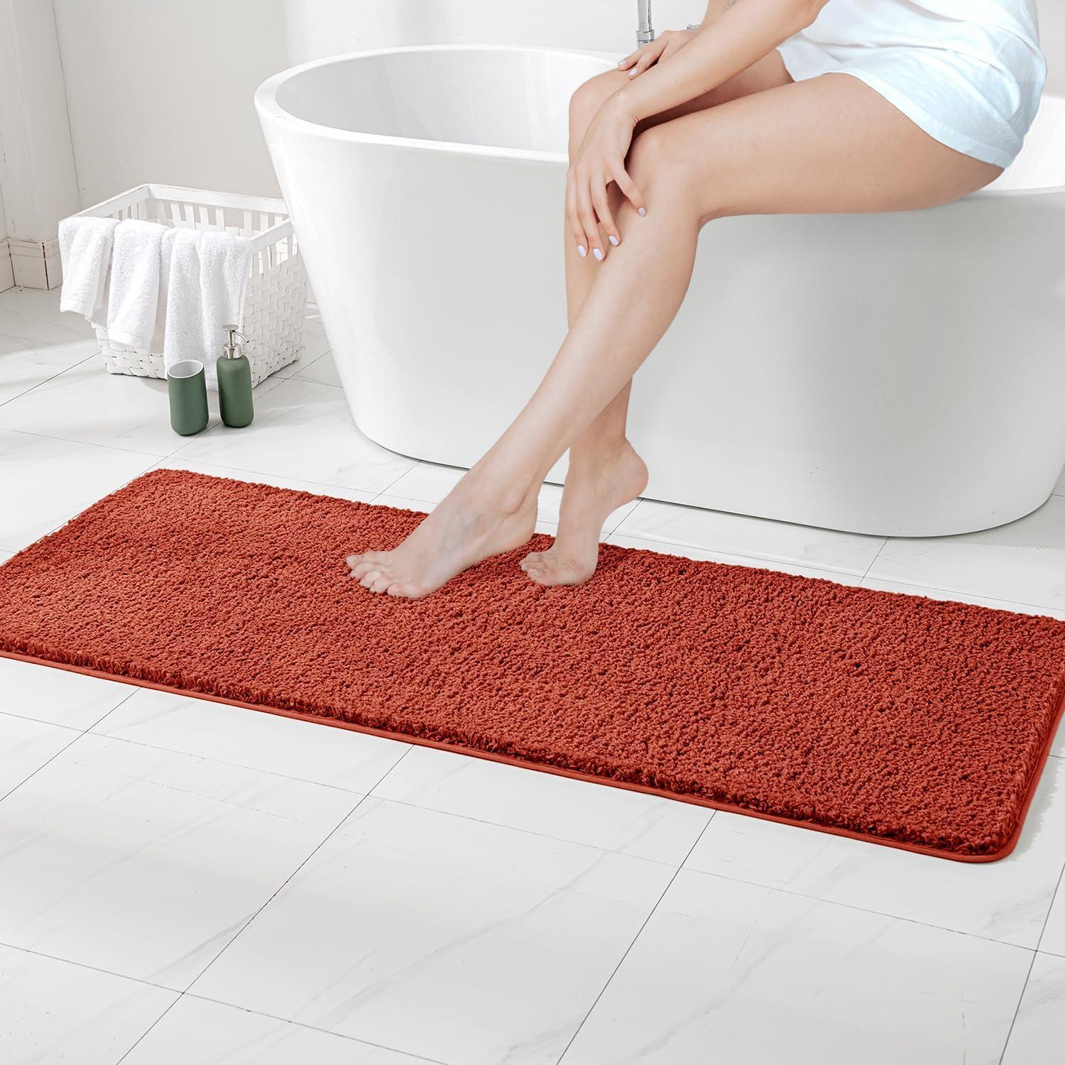 imageMIULEE Burnt Orange Extra Thick Non Slip Bathroom Rug Fall Shaggy Soft Bath Mat Plush Microfiber Absorbent Water for Shower Tub Machine Washable 16x24 InchesRust