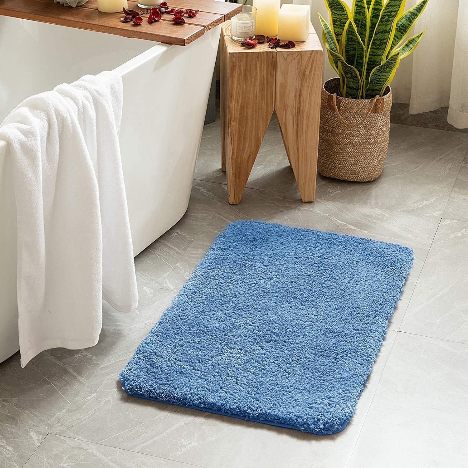 imageMIULEE Burnt Orange Extra Thick Non Slip Bathroom Rug Fall Shaggy Soft Bath Mat Plush Microfiber Absorbent Water for Shower Tub Machine Washable 16x24 InchesBlue