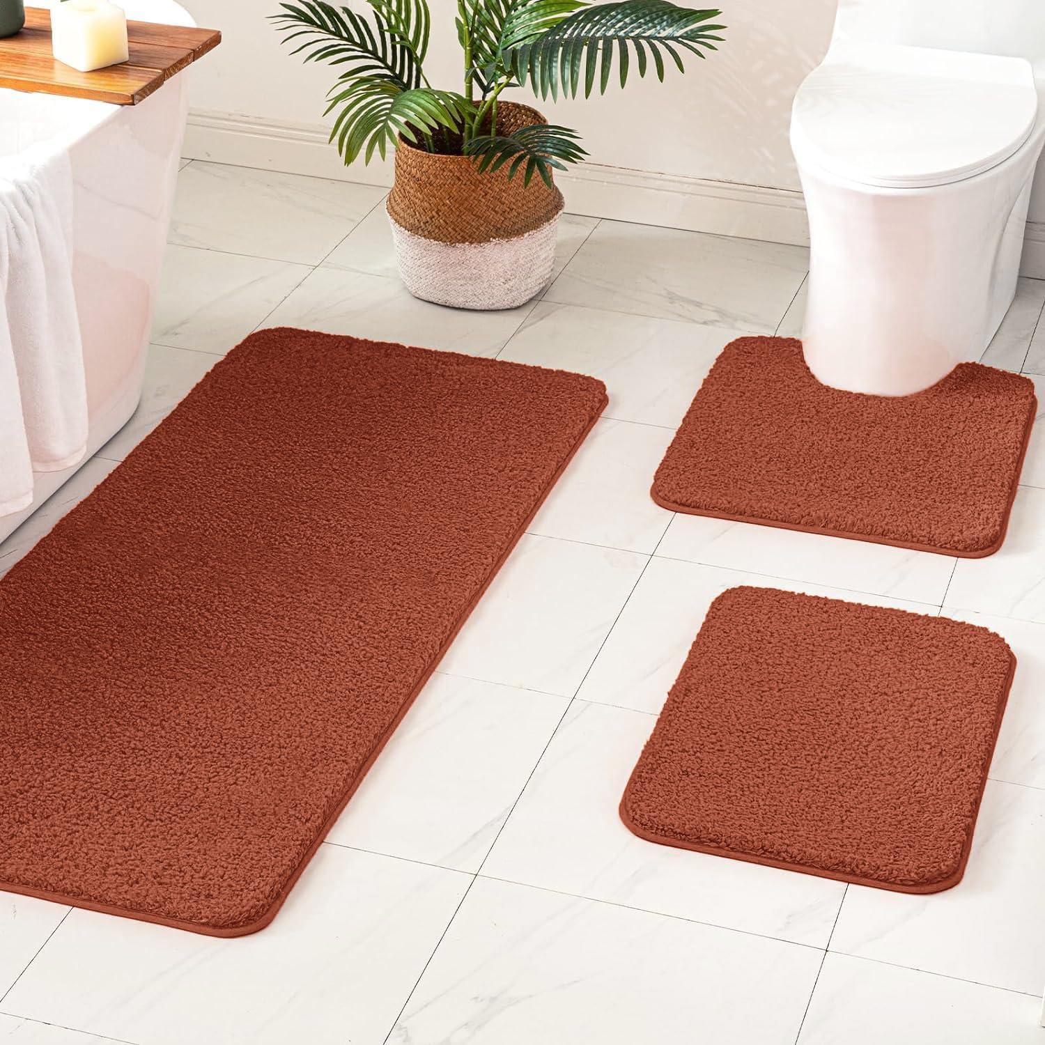 imageMIULEE Burnt Orange Extra Thick Non Slip Bathroom Rug Fall Shaggy Soft Bath Mat Plush Microfiber Absorbent Water for Shower Tub Machine Washable 16x24 InchesRust