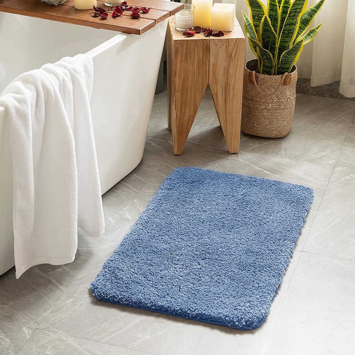 imageMIULEE Burnt Orange Extra Thick Non Slip Bathroom Rug Fall Shaggy Soft Bath Mat Plush Microfiber Absorbent Water for Shower Tub Machine Washable 16x24 InchesBlue