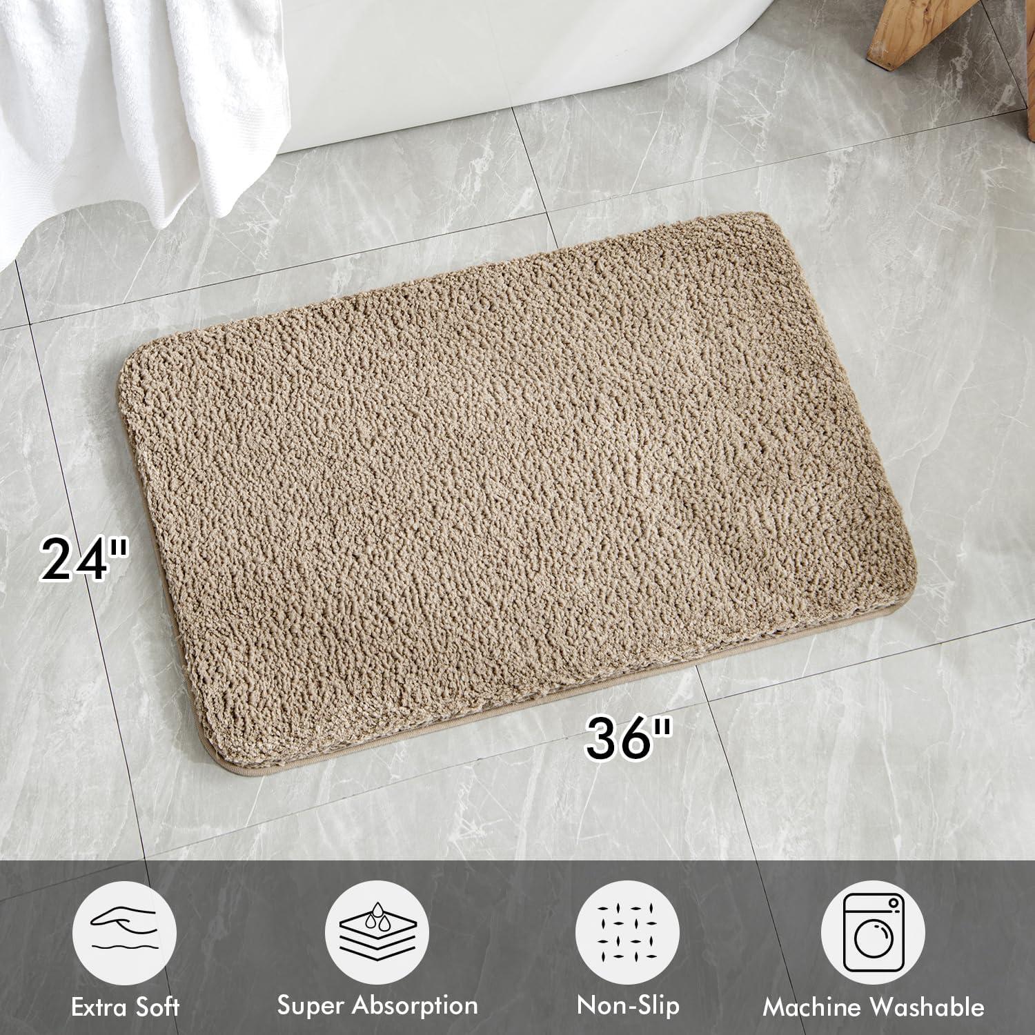 imageMIULEE Burnt Orange Extra Thick Non Slip Bathroom Rug Fall Shaggy Soft Bath Mat Plush Microfiber Absorbent Water for Shower Tub Machine Washable 16x24 InchesTan