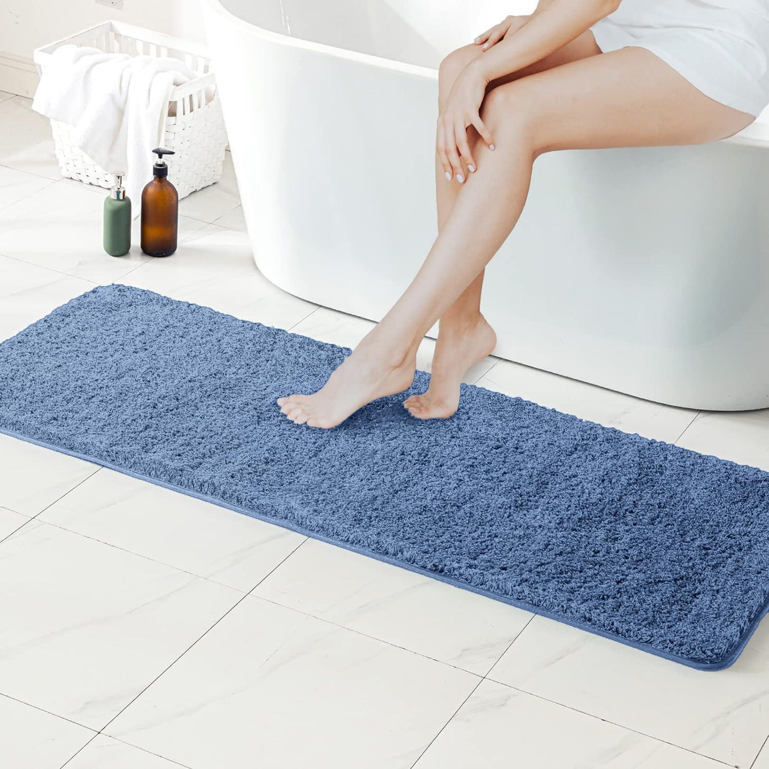 imageMIULEE Burnt Orange Extra Thick Non Slip Bathroom Rug Fall Shaggy Soft Bath Mat Plush Microfiber Absorbent Water for Shower Tub Machine Washable 16x24 InchesBlue