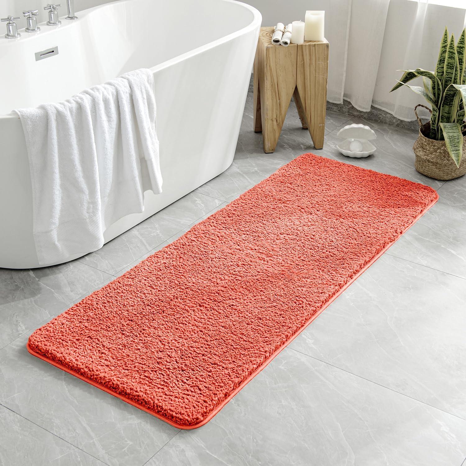 imageMIULEE Burnt Orange Extra Thick Non Slip Bathroom Rug Fall Shaggy Soft Bath Mat Plush Microfiber Absorbent Water for Shower Tub Machine Washable 16x24 InchesLiving Coral