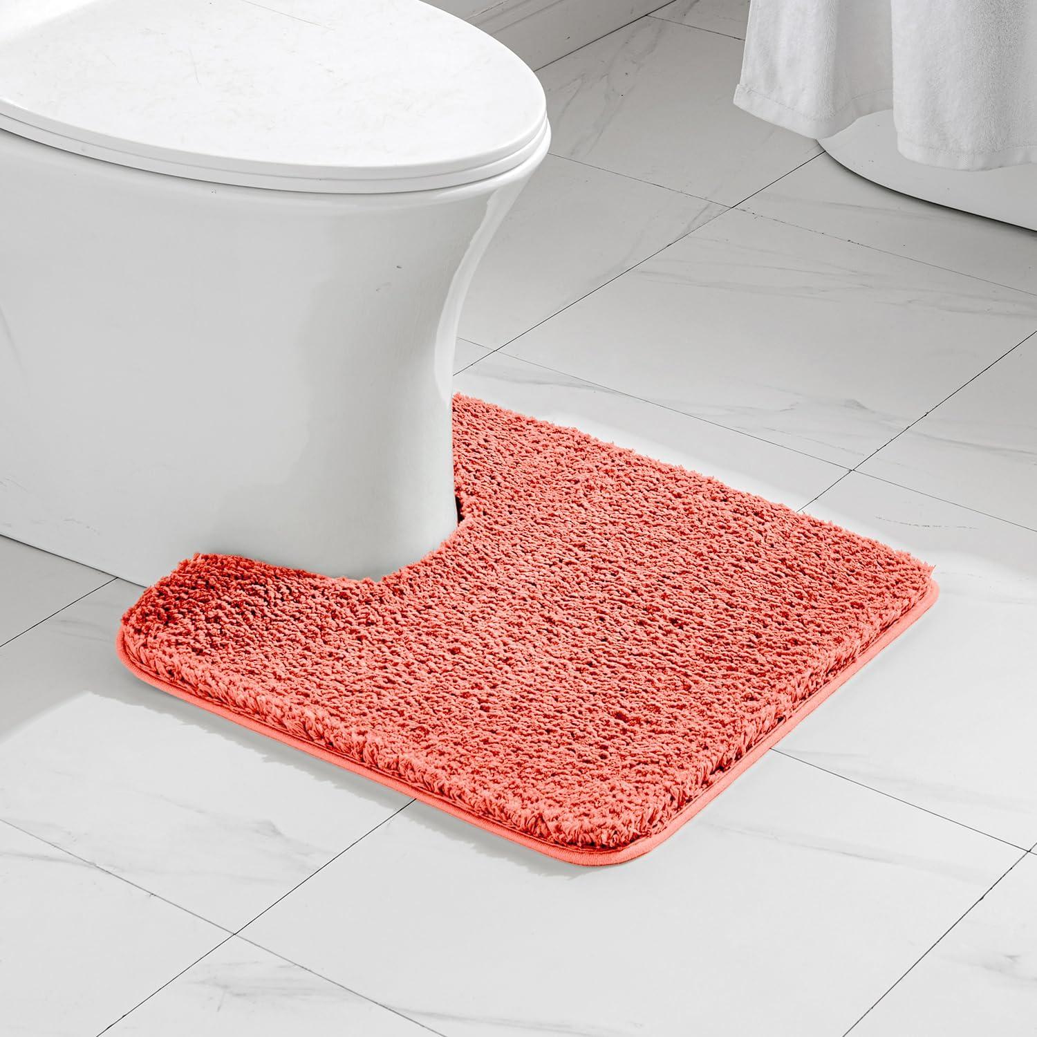 imageMIULEE Burnt Orange Extra Thick Non Slip Bathroom Rug Fall Shaggy Soft Bath Mat Plush Microfiber Absorbent Water for Shower Tub Machine Washable 16x24 InchesLiving Coral