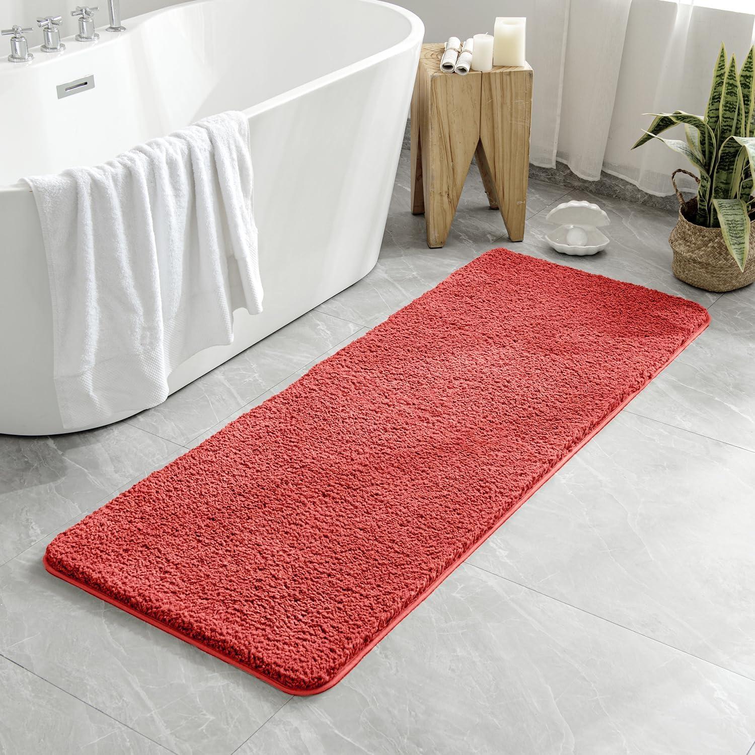 imageMIULEE Burnt Orange Extra Thick Non Slip Bathroom Rug Fall Shaggy Soft Bath Mat Plush Microfiber Absorbent Water for Shower Tub Machine Washable 16x24 InchesCoral