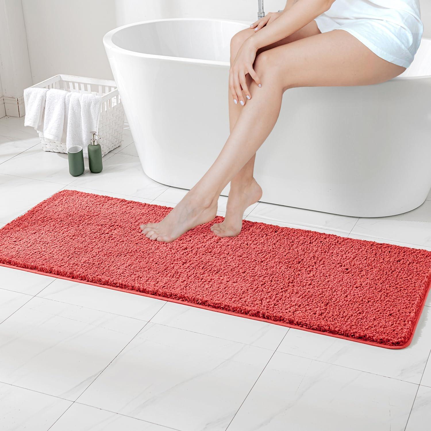 imageMIULEE Burnt Orange Extra Thick Non Slip Bathroom Rug Fall Shaggy Soft Bath Mat Plush Microfiber Absorbent Water for Shower Tub Machine Washable 16x24 InchesCoral
