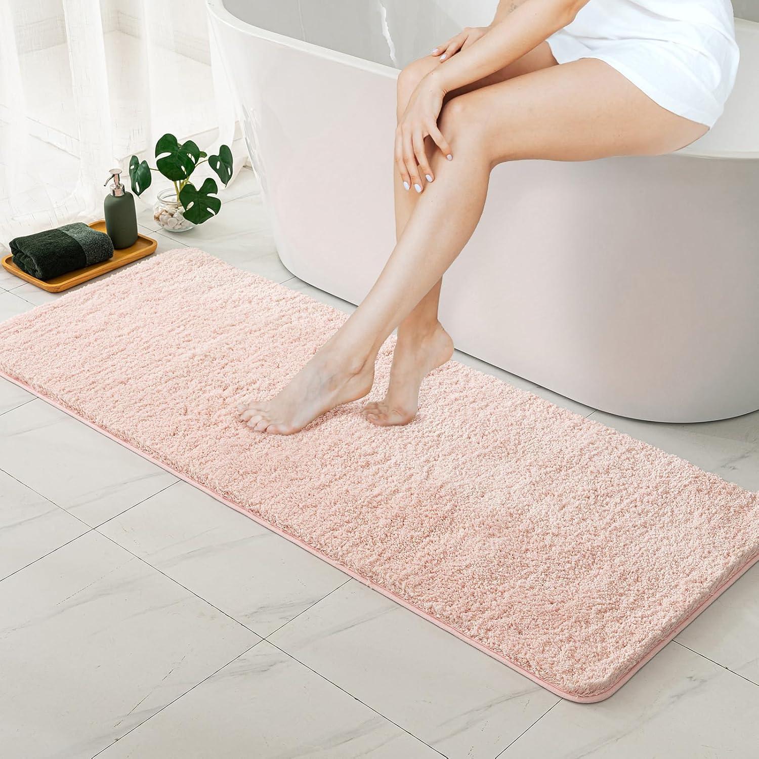 imageMIULEE Burnt Orange Extra Thick Non Slip Bathroom Rug Fall Shaggy Soft Bath Mat Plush Microfiber Absorbent Water for Shower Tub Machine Washable 16x24 InchesBlush