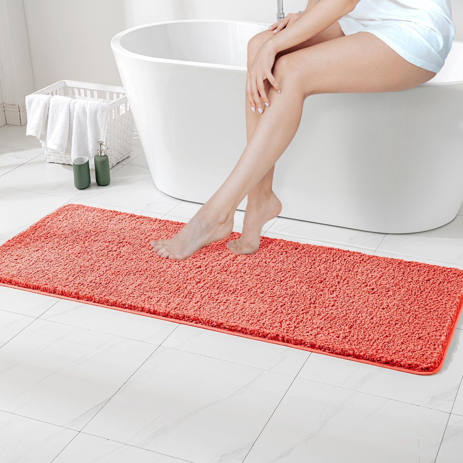 imageMIULEE Burnt Orange Extra Thick Non Slip Bathroom Rug Fall Shaggy Soft Bath Mat Plush Microfiber Absorbent Water for Shower Tub Machine Washable 16x24 InchesLiving Coral