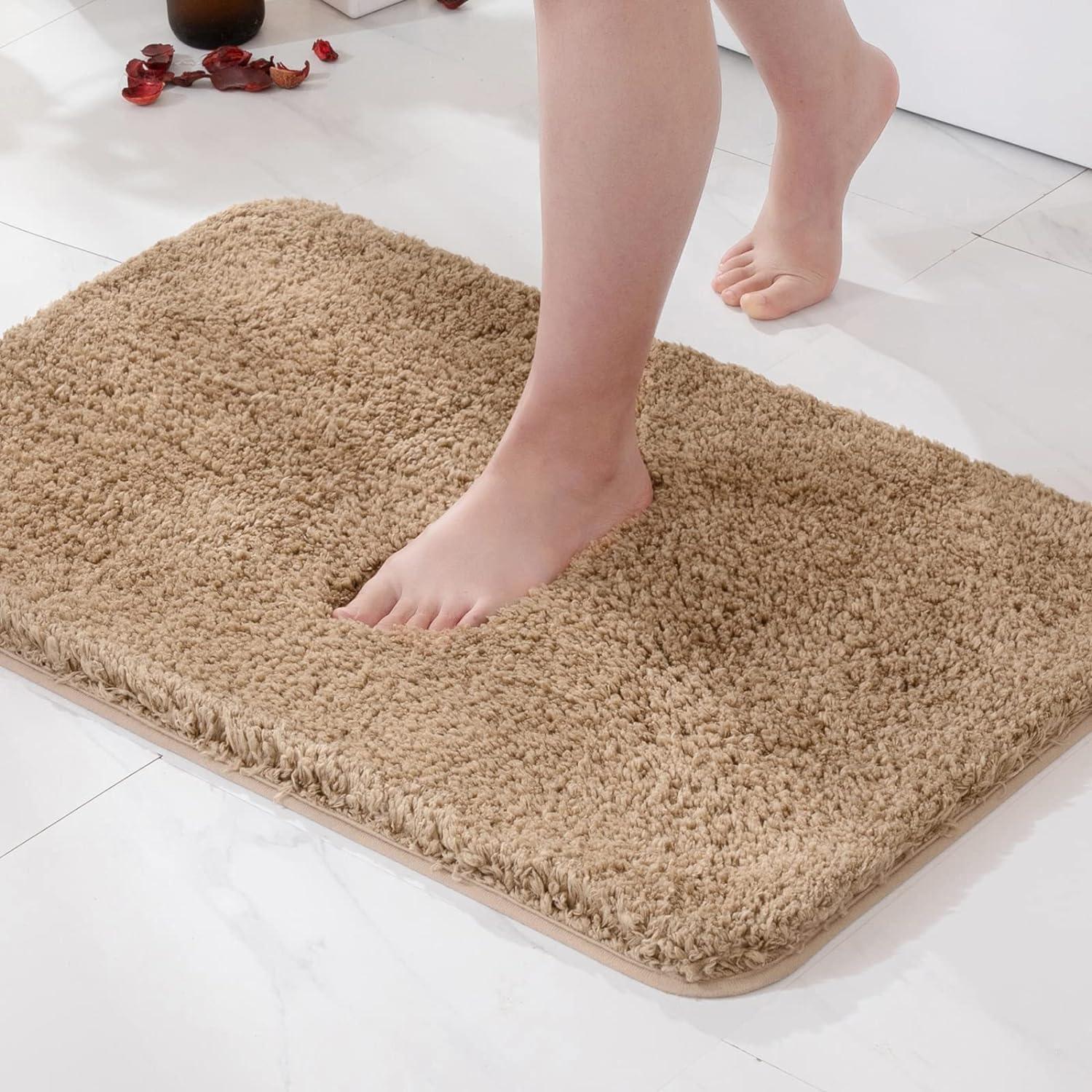 imageMIULEE Burnt Orange Extra Thick Non Slip Bathroom Rug Fall Shaggy Soft Bath Mat Plush Microfiber Absorbent Water for Shower Tub Machine Washable 16x24 InchesLight Brown