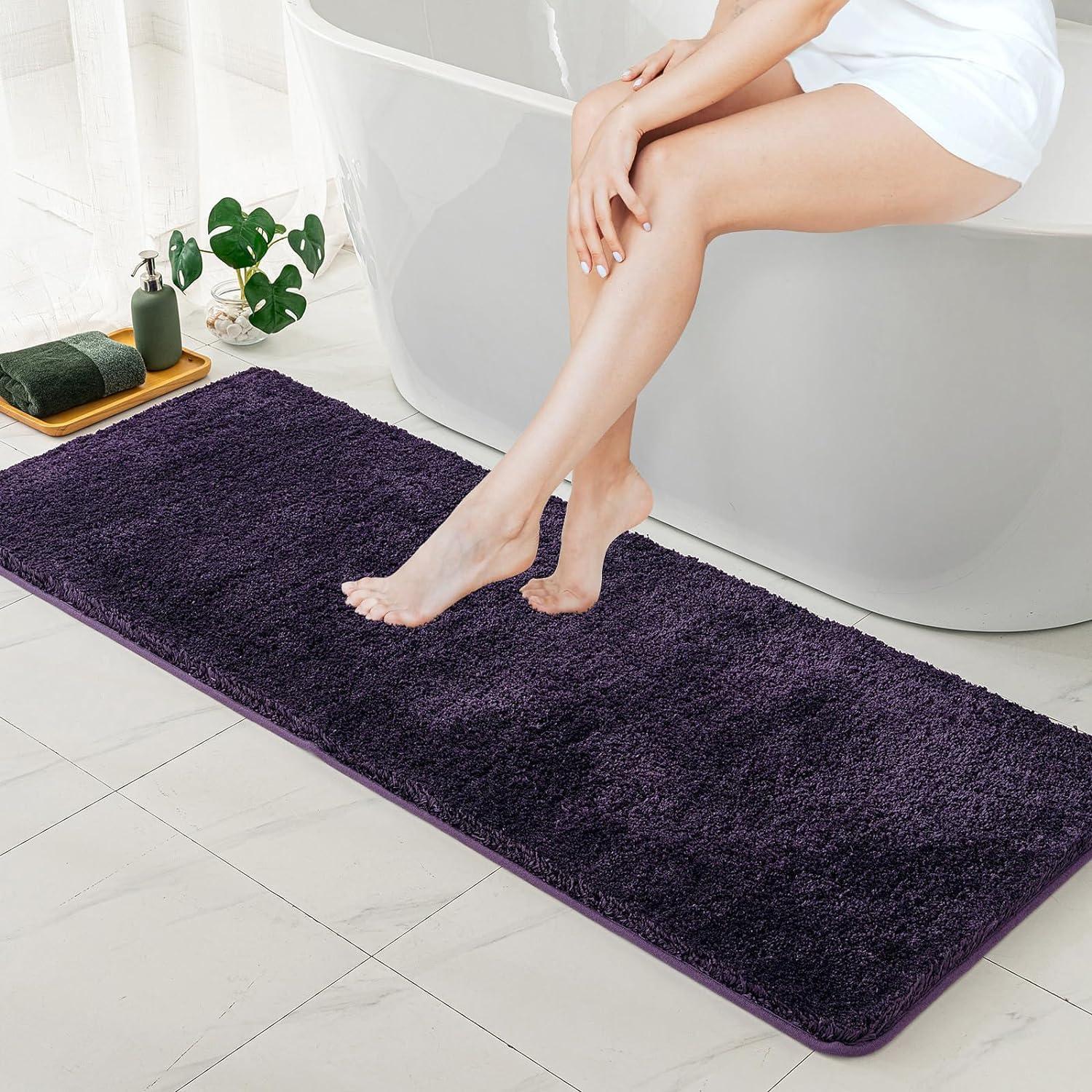 imageMIULEE Burnt Orange Extra Thick Non Slip Bathroom Rug Fall Shaggy Soft Bath Mat Plush Microfiber Absorbent Water for Shower Tub Machine Washable 16x24 InchesDark Purple