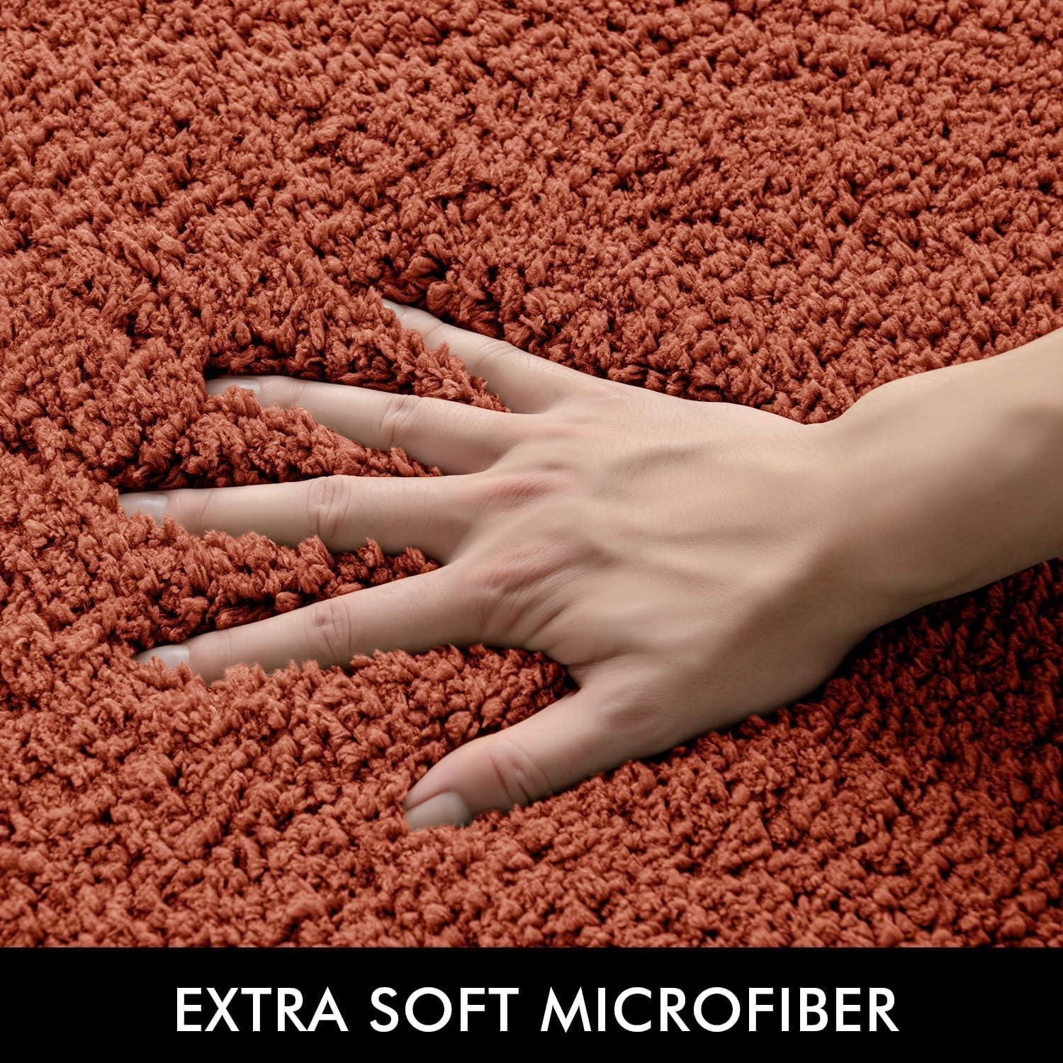 imageMIULEE Burnt Orange Extra Thick Non Slip Bathroom Rug Fall Shaggy Soft Bath Mat Plush Microfiber Absorbent Water for Shower Tub Machine Washable 16x24 InchesRust