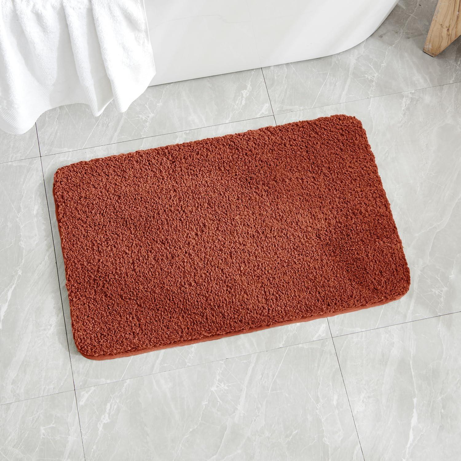 imageMIULEE Burnt Orange Extra Thick Non Slip Bathroom Rug Fall Shaggy Soft Bath Mat Plush Microfiber Absorbent Water for Shower Tub Machine Washable 16x24 InchesRust