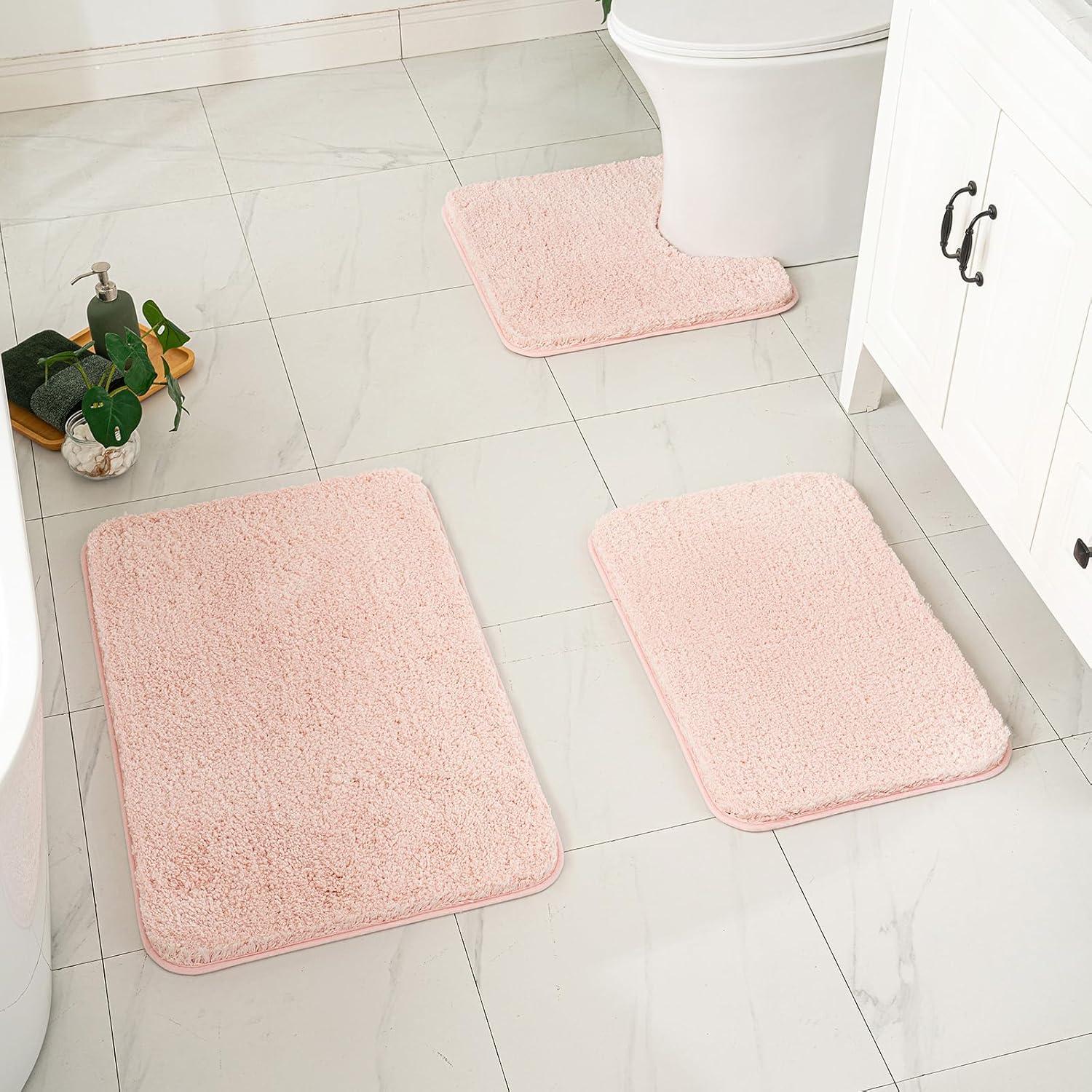 imageMIULEE Burnt Orange Extra Thick Non Slip Bathroom Rug Fall Shaggy Soft Bath Mat Plush Microfiber Absorbent Water for Shower Tub Machine Washable 16x24 InchesBlush