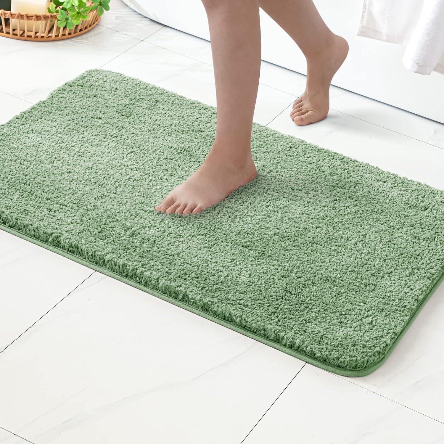 imageMIULEE Burnt Orange Extra Thick Non Slip Bathroom Rug Fall Shaggy Soft Bath Mat Plush Microfiber Absorbent Water for Shower Tub Machine Washable 16x24 InchesSage Green