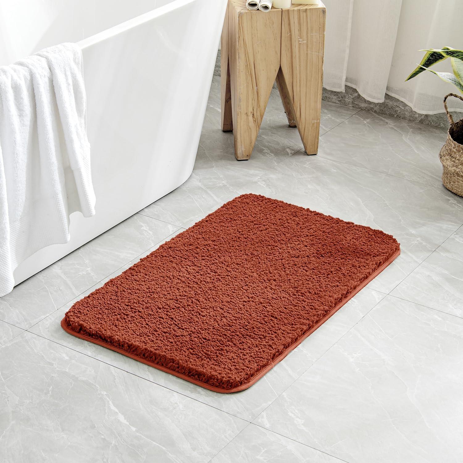 imageMIULEE Burnt Orange Extra Thick Non Slip Bathroom Rug Fall Shaggy Soft Bath Mat Plush Microfiber Absorbent Water for Shower Tub Machine Washable 16x24 InchesRust