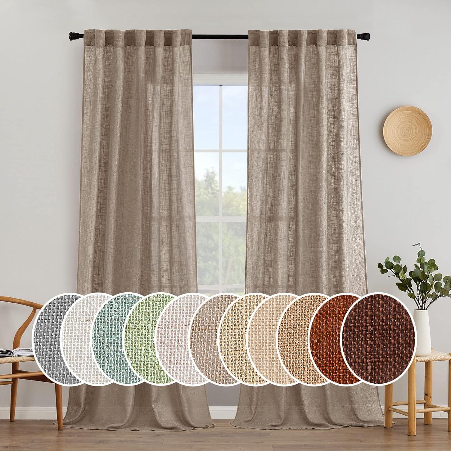 imageMIULEE Chocolate Brown Linen Curtains 90 Inch Long for Bedroom Living Room Soft Thick Linen Textured Window Drapes Semi Sheer Light Filtering Back Tab Rod Pocket Burlap Look Decor 2 PanelsTaupe