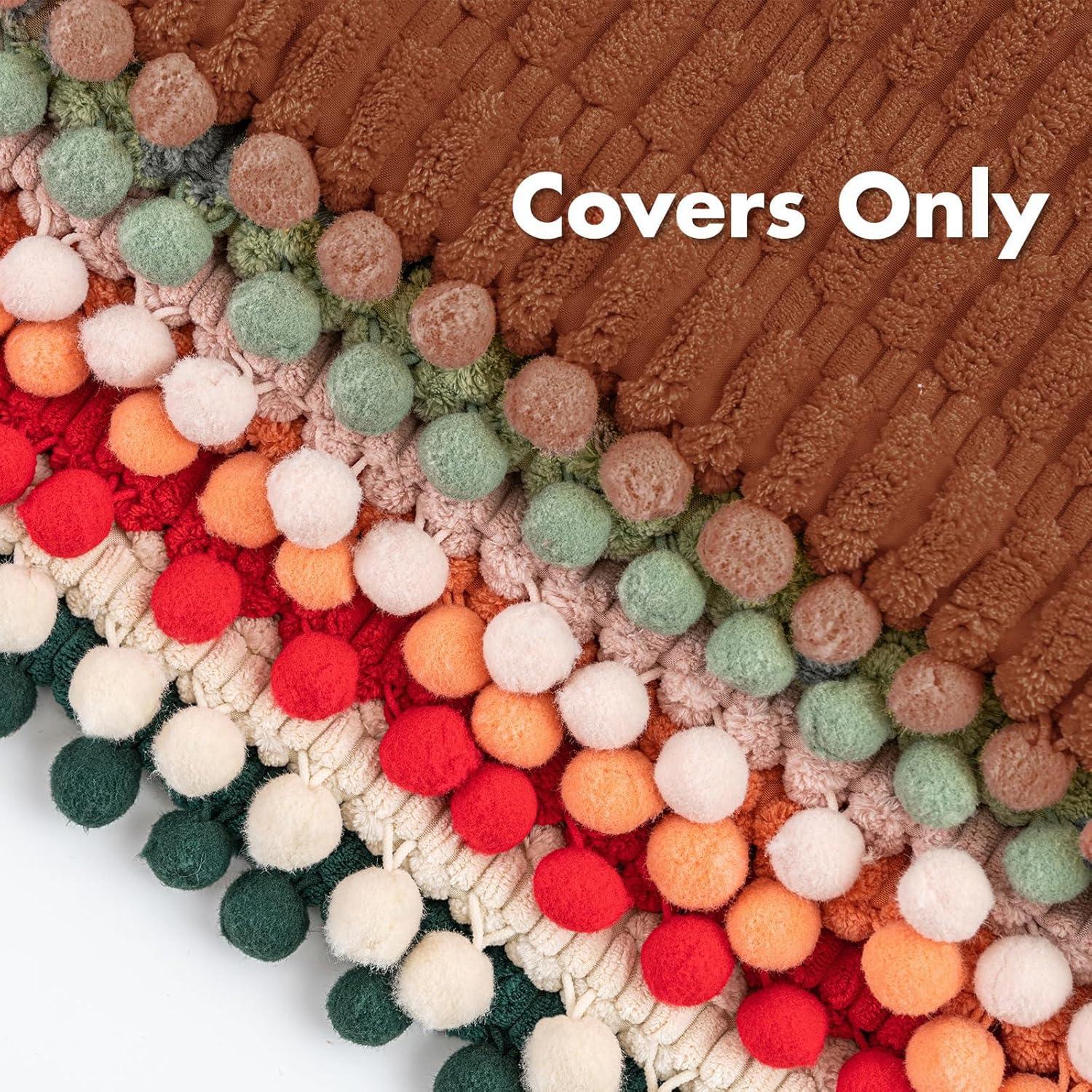 imageMIULEE Fall Rust Corduroy Decorative Spring Throw Pillow Covers Pack of 2 Pompom Soft Boho Striped Pillow Covers Modern Farmhouse Home Decor for Sofa Living Room Couch Bed 12x20 InchRust