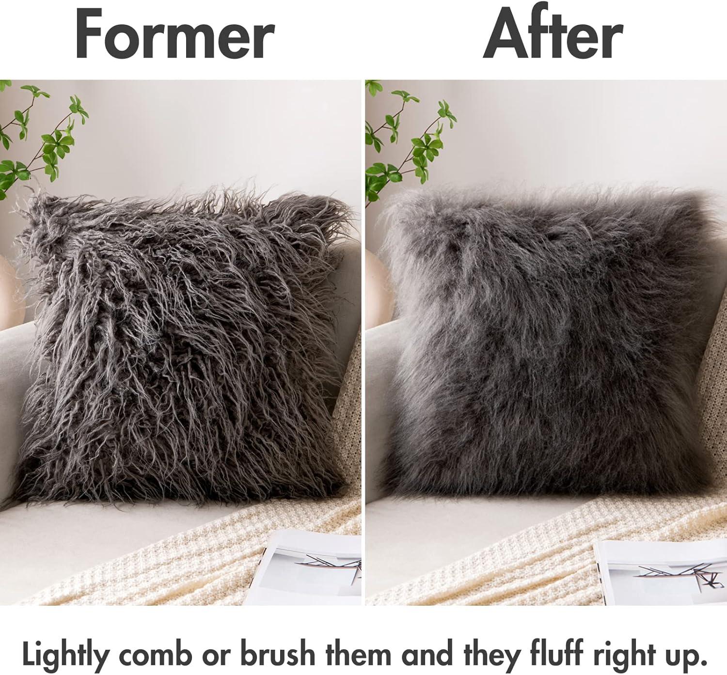 imageMIULEE Pack of 2 Decorative Faux Fur Throw Pillow Covers New Luxury Series Style Fluffy Pillow Case Cushion Cover for Sofa Bedroom Car 18 x 18 Grey
