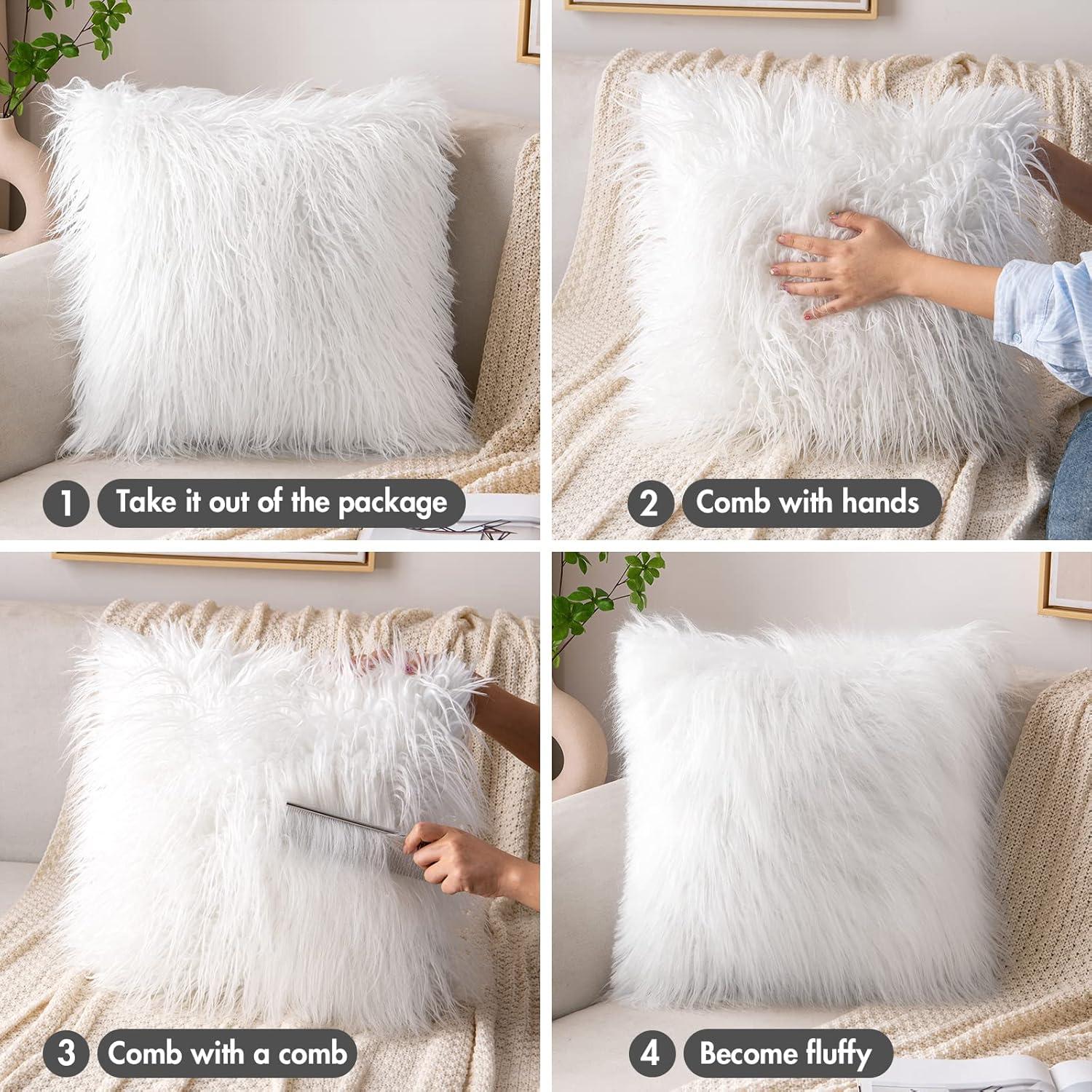 imageMIULEE Pack of 2 Decorative Faux Fur Throw Pillow Covers New Luxury Series Style Fluffy Pillow Case Cushion Cover for Sofa Bedroom Car White 18 x 18 Inch