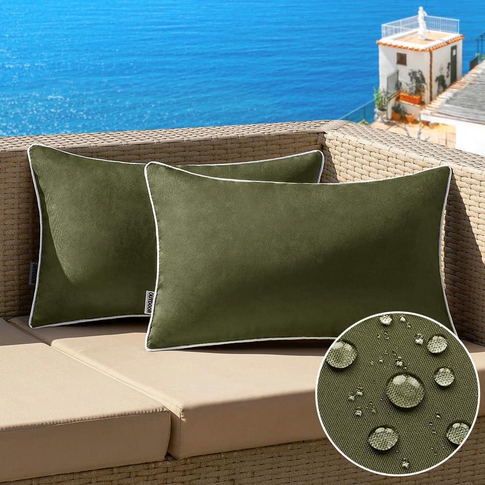 imageMIULEE Pack of 2 Outdoor Waterproof Pillow Covers Decorative Farmhouse Throw Pillow Covers Square Solid Color Couch Cushions Spring for Patio Tent Bed Sofa Living Room 18x18 Inch Teal BlueOlive Green