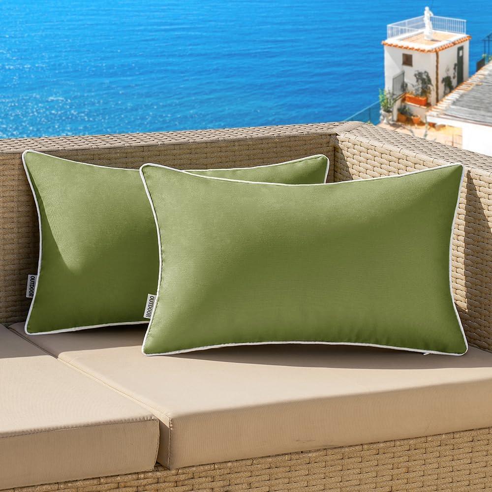 imageMIULEE Pack of 2 Outdoor Waterproof Pillow Covers Decorative Farmhouse Throw Pillow Covers Square Solid Color Couch Cushions Spring for Patio Tent Bed Sofa Living Room 18x18 Inch Teal BlueSage Green