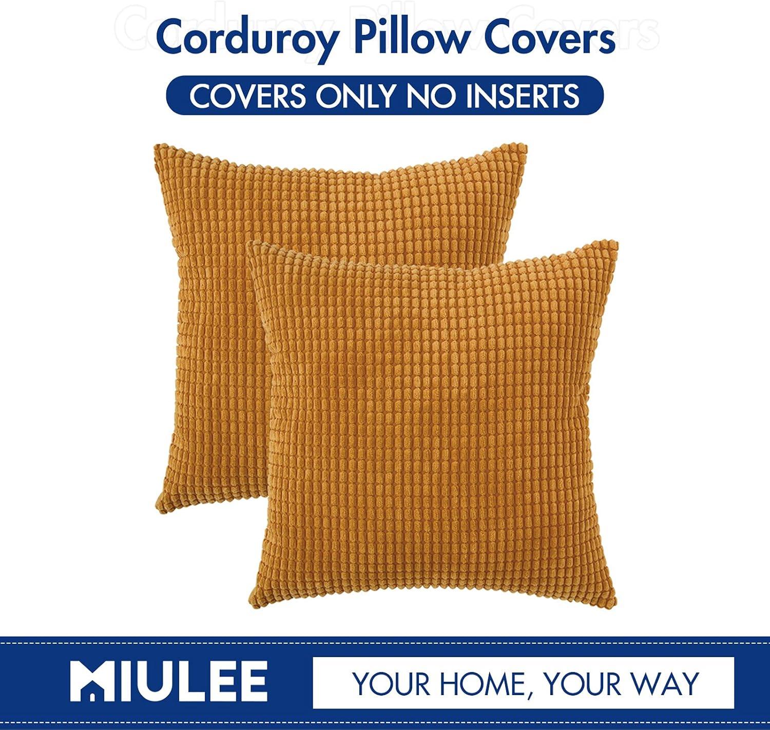 imageMIULEE Pack of 2 Pillow Covers 18x18 Inch Orange Super Soft Corduroy Decorative Throw Pillows Couch Home Decor for Cushion Sofa Bedroom Living Room
