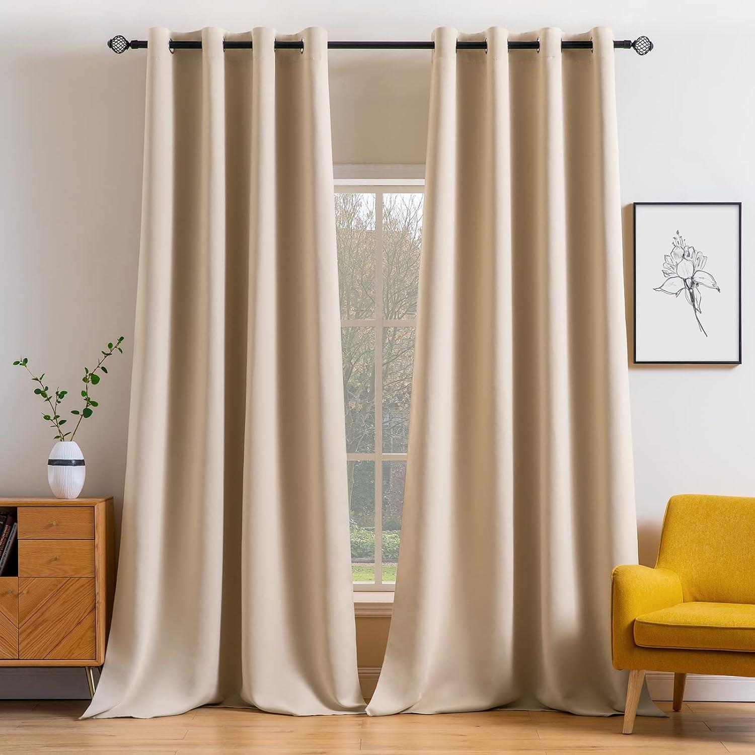 imageMIULEE Room Darkening Curtains Thermal Insulated Black Out Drapes Solid Window Treatment Grommet Light Blocking Blackout Curtain for Living Room Bedroom 2 Panels Set 52 x 54 inch Length Olive GreenBeige