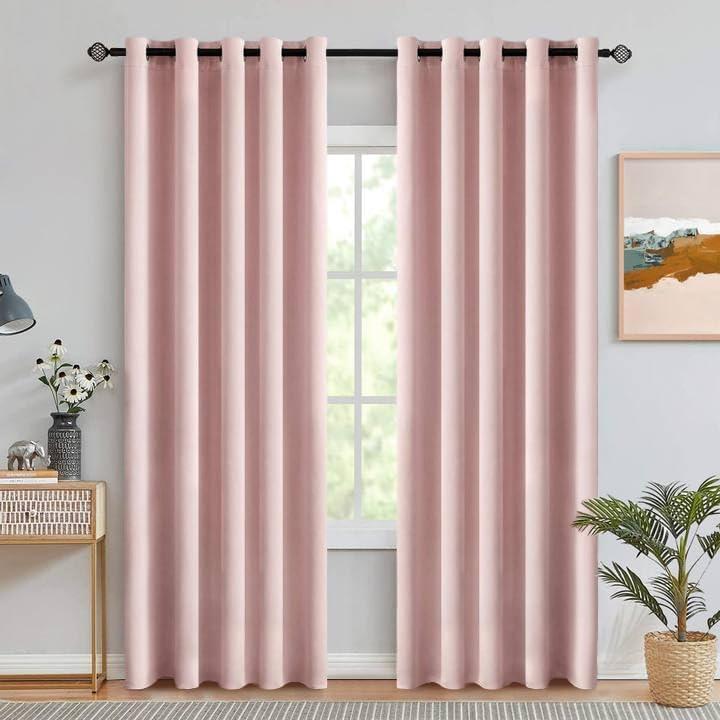 imageMIULEE Room Darkening Curtains Thermal Insulated Black Out Drapes Solid Window Treatment Grommet Light Blocking Blackout Curtain for Living Room Bedroom 2 Panels Set 52 x 54 inch Length Olive GreenBaby Pink