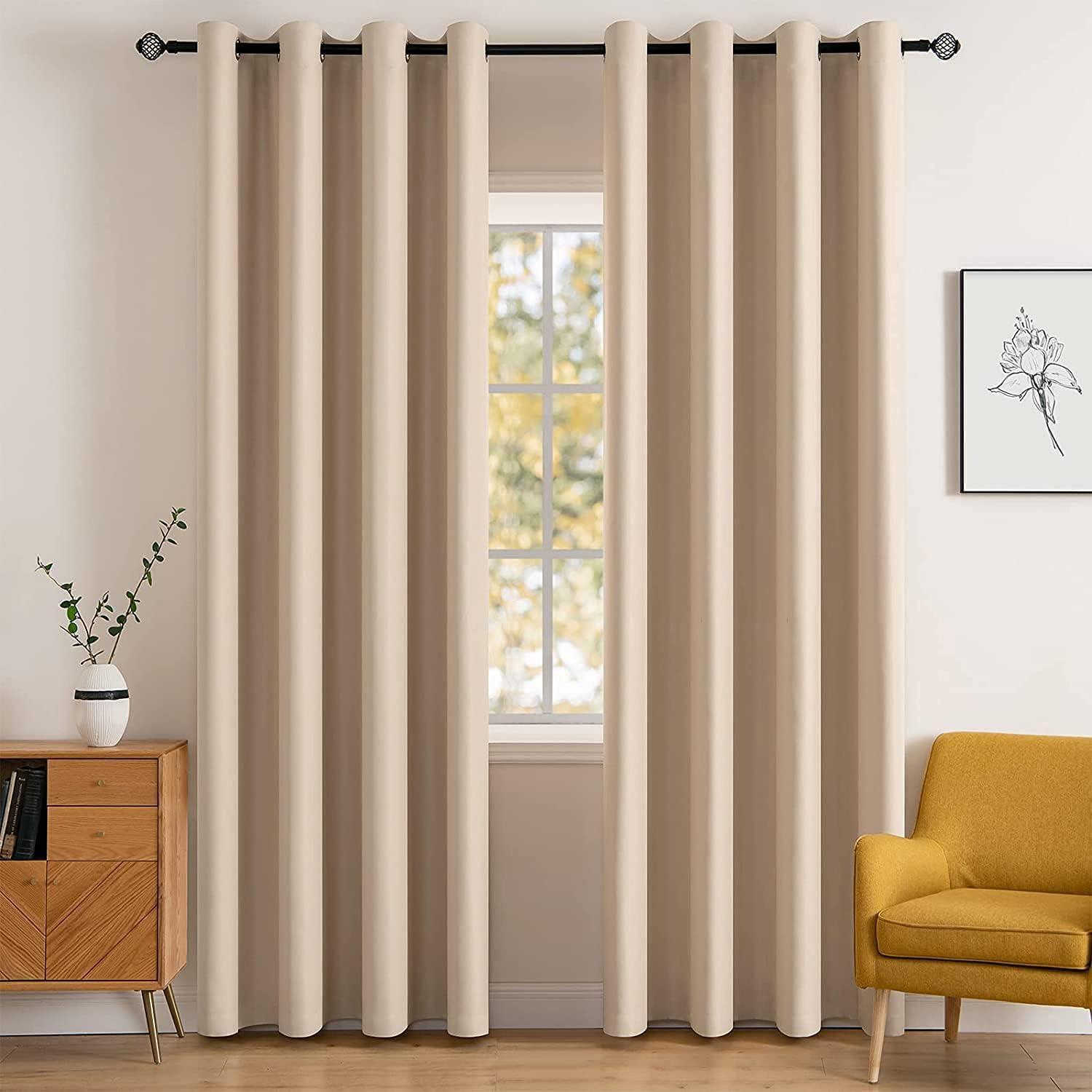 imageMIULEE Room Darkening Curtains Thermal Insulated Black Out Drapes Solid Window Treatment Grommet Light Blocking Blackout Curtain for Living Room Bedroom 2 Panels Set 52 x 54 inch Length Olive GreenBeige