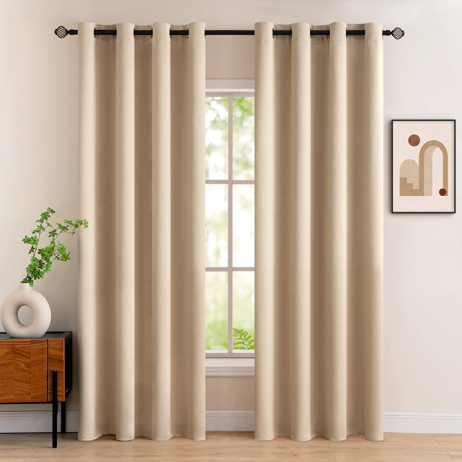 imageMIULEE Room Darkening Curtains Thermal Insulated Black Out Drapes Solid Window Treatment Grommet Light Blocking Blackout Curtain for Living Room Bedroom 2 Panels Set 52 x 54 inch Length Olive GreenBeige