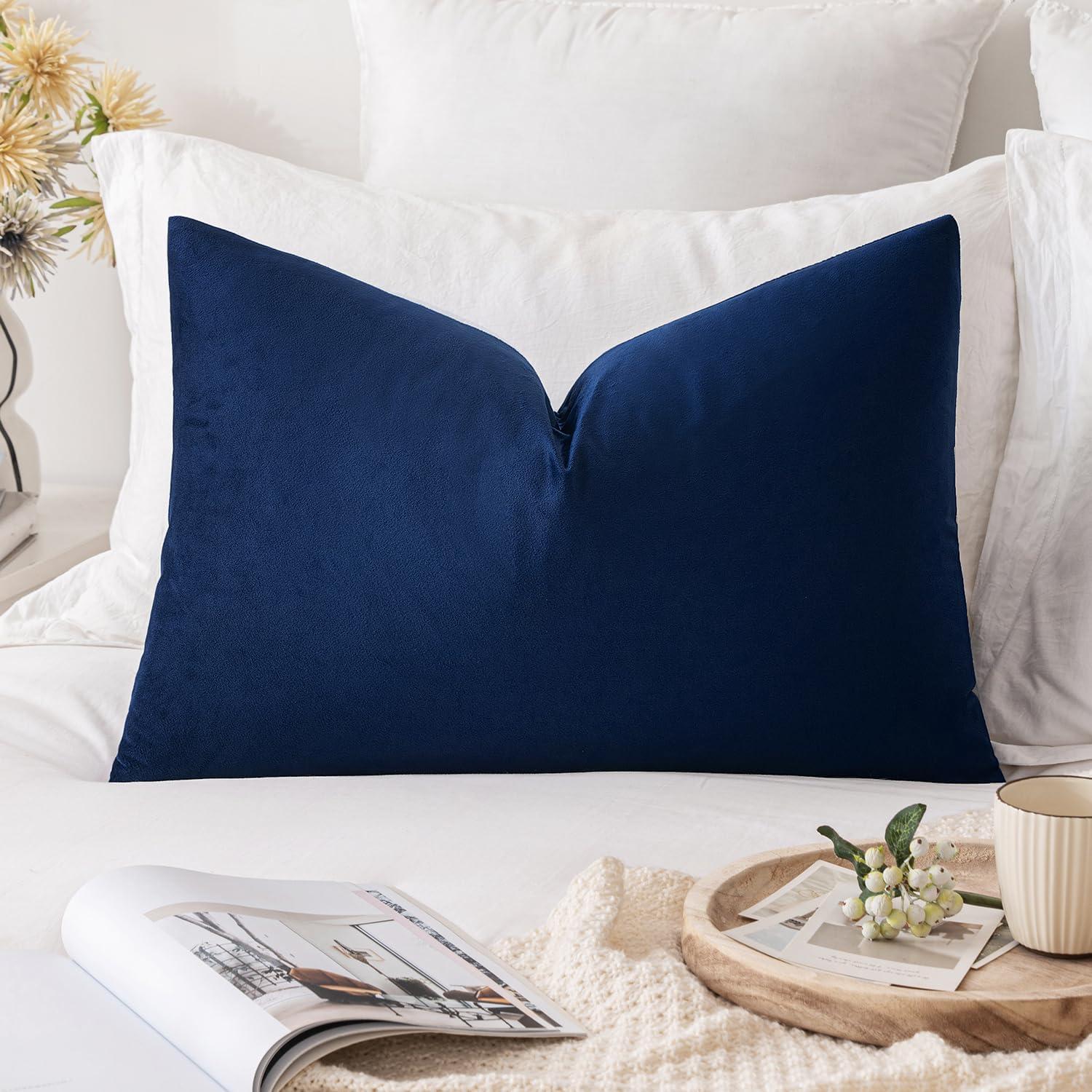 imageMIULEE Velvet Pillow Cover Soft Luxury Christmas Decorative Throw Pillow Cover Single Lumbar Rectangle Cushion Case Home Decor for Couch Sofa Bedroom12x20 Inch Wine RedDark Blue