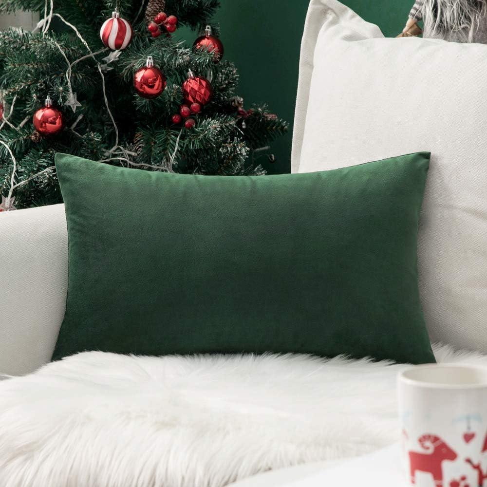 imageMIULEE Velvet Pillow Cover Soft Luxury Christmas Decorative Throw Pillow Cover Single Lumbar Rectangle Cushion Case Home Decor for Couch Sofa Bedroom12x20 Inch Wine RedArmy Green