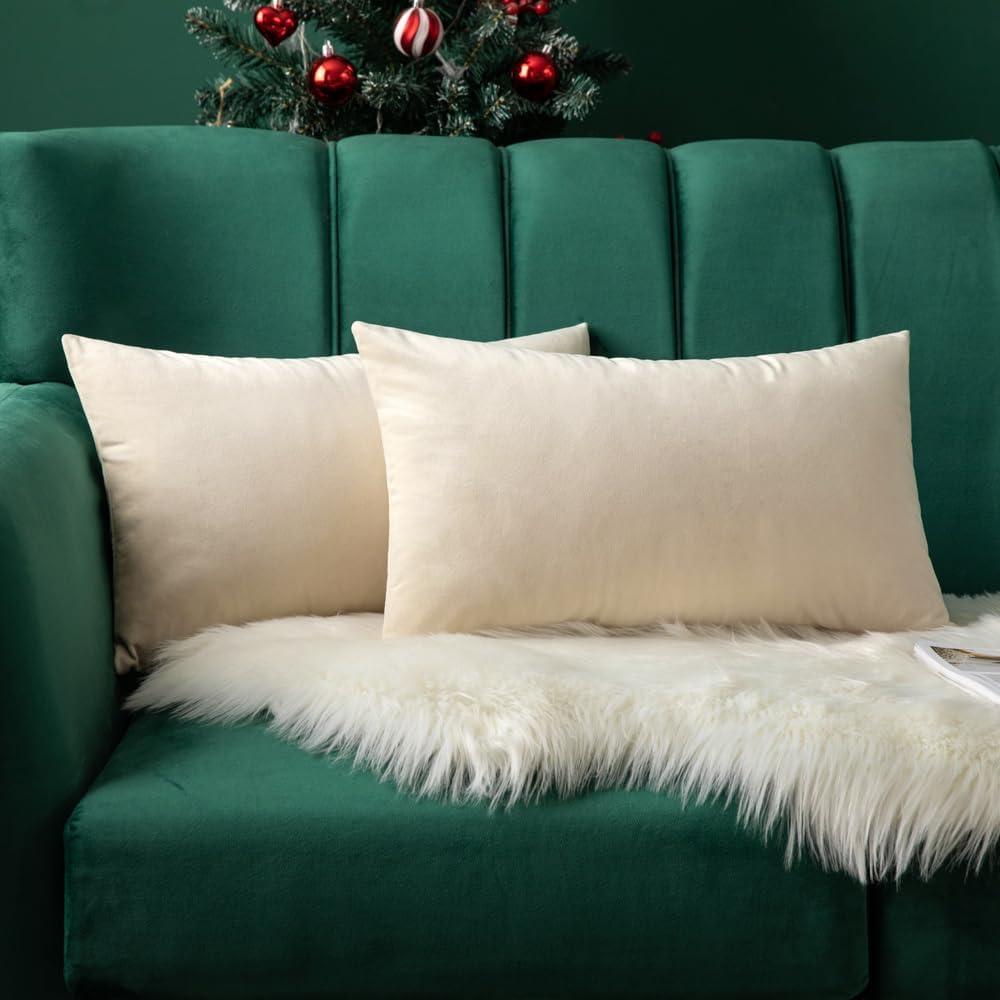 imageMIULEE Velvet Pillow Cover Soft Luxury Christmas Decorative Throw Pillow Cover Single Lumbar Rectangle Cushion Case Home Decor for Couch Sofa Bedroom12x20 Inch Wine RedCream White