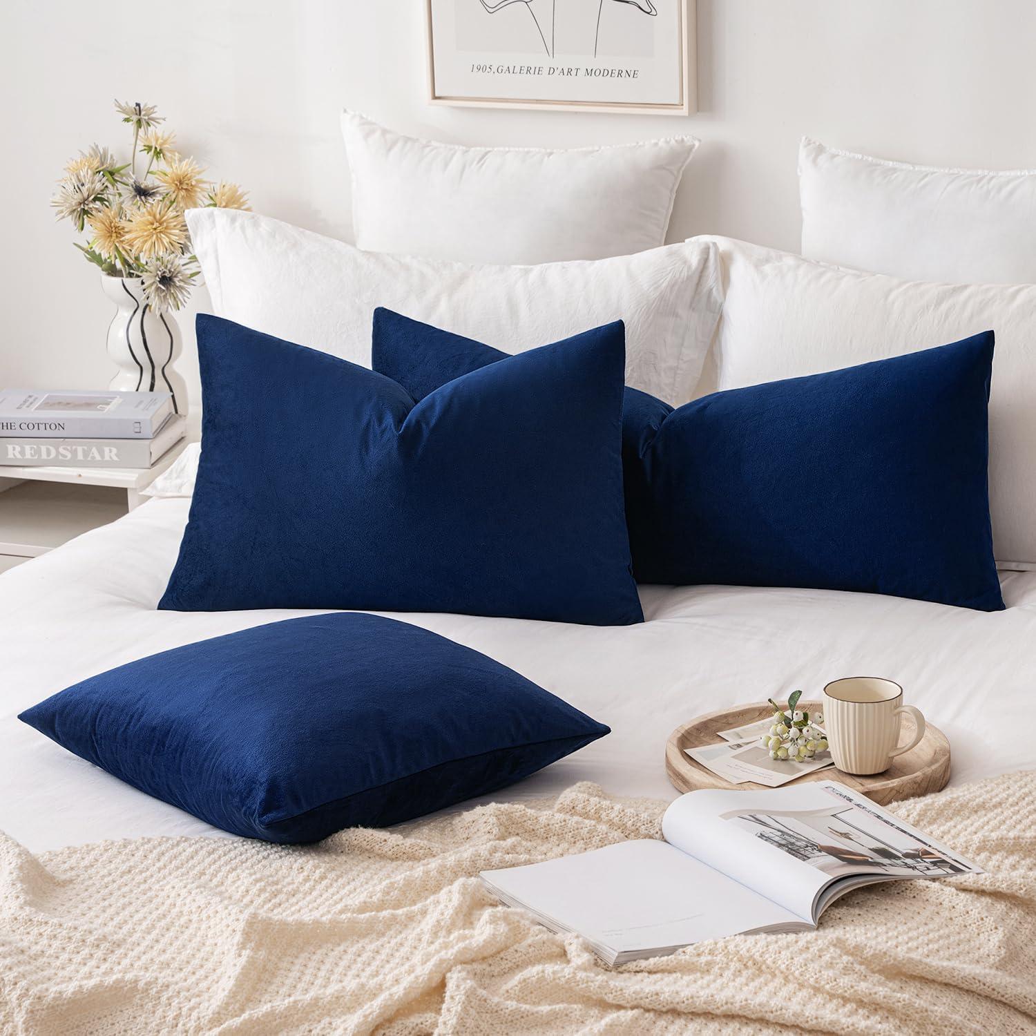 imageMIULEE Velvet Pillow Cover Soft Luxury Christmas Decorative Throw Pillow Cover Single Lumbar Rectangle Cushion Case Home Decor for Couch Sofa Bedroom12x20 Inch Wine RedDark Blue