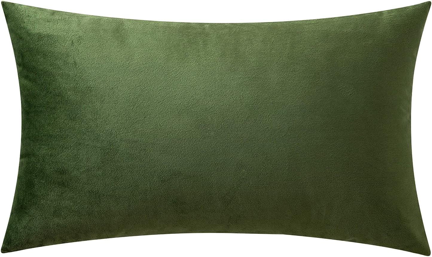 imageMIULEE Velvet Pillow Cover Soft Luxury Christmas Decorative Throw Pillow Cover Single Lumbar Rectangle Cushion Case Home Decor for Couch Sofa Bedroom12x20 Inch Wine RedMoss Green