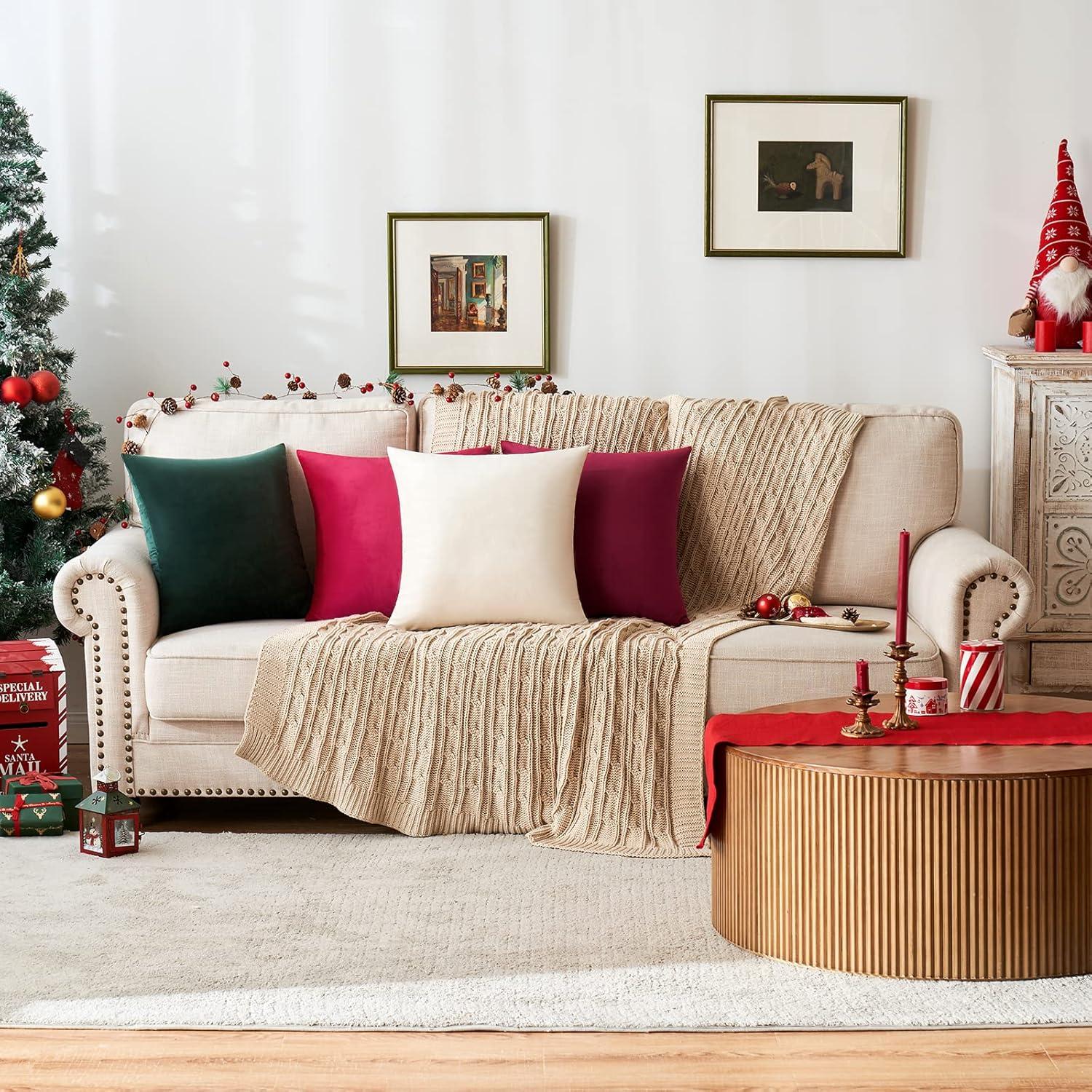 imageMIULEE Velvet Pillow Cover Soft Luxury Christmas Decorative Throw Pillow Cover Single Lumbar Rectangle Cushion Case Home Decor for Couch Sofa Bedroom12x20 Inch Wine RedCream White