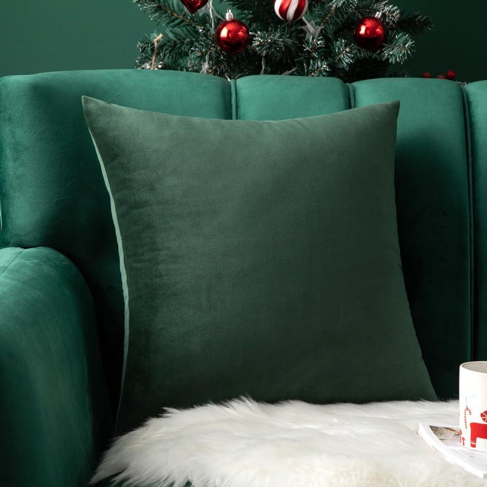 imageMIULEE Velvet Pillow Cover Soft Luxury Christmas Decorative Throw Pillow Cover Single Lumbar Rectangle Cushion Case Home Decor for Couch Sofa Bedroom12x20 Inch Wine RedArmy Green