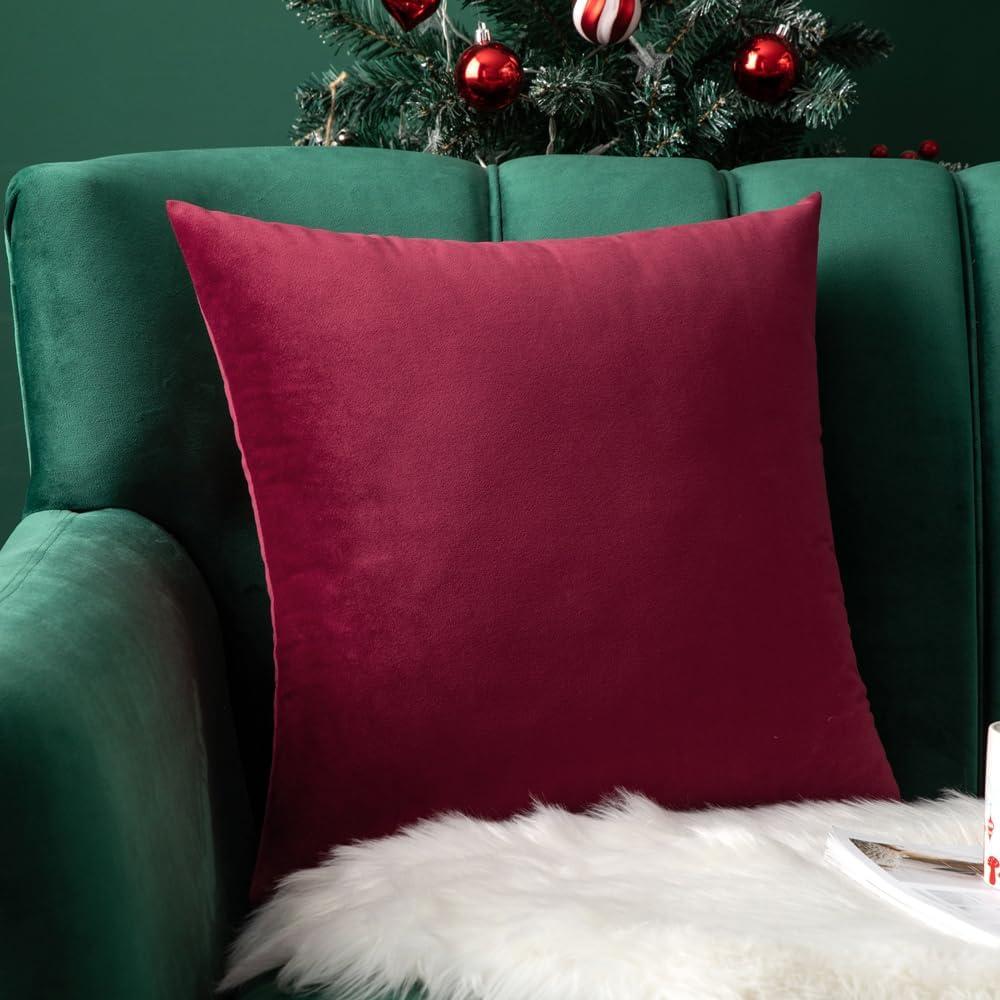 imageMIULEE Velvet Pillow Cover Soft Luxury Christmas Decorative Throw Pillow Cover Single Lumbar Rectangle Cushion Case Home Decor for Couch Sofa Bedroom12x20 Inch Wine RedWine Red