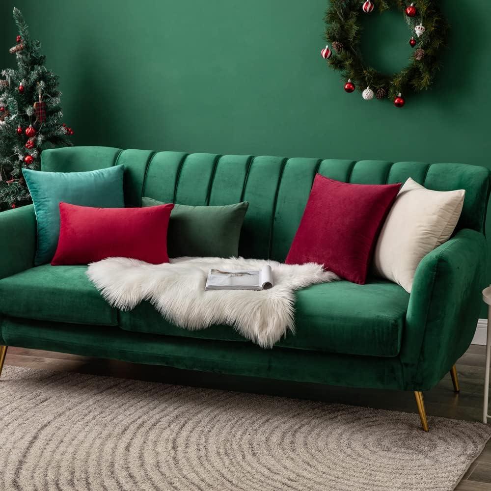 imageMIULEE Velvet Pillow Cover Soft Luxury Christmas Decorative Throw Pillow Cover Single Lumbar Rectangle Cushion Case Home Decor for Couch Sofa Bedroom12x20 Inch Wine RedCream White