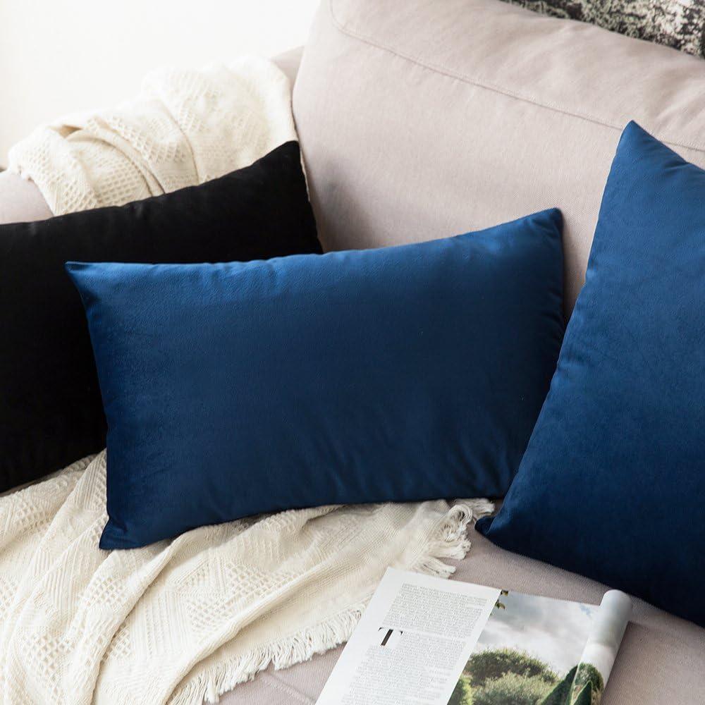 imageMIULEE Velvet Pillow Cover Soft Luxury Christmas Decorative Throw Pillow Cover Single Lumbar Rectangle Cushion Case Home Decor for Couch Sofa Bedroom12x20 Inch Wine RedDark Blue