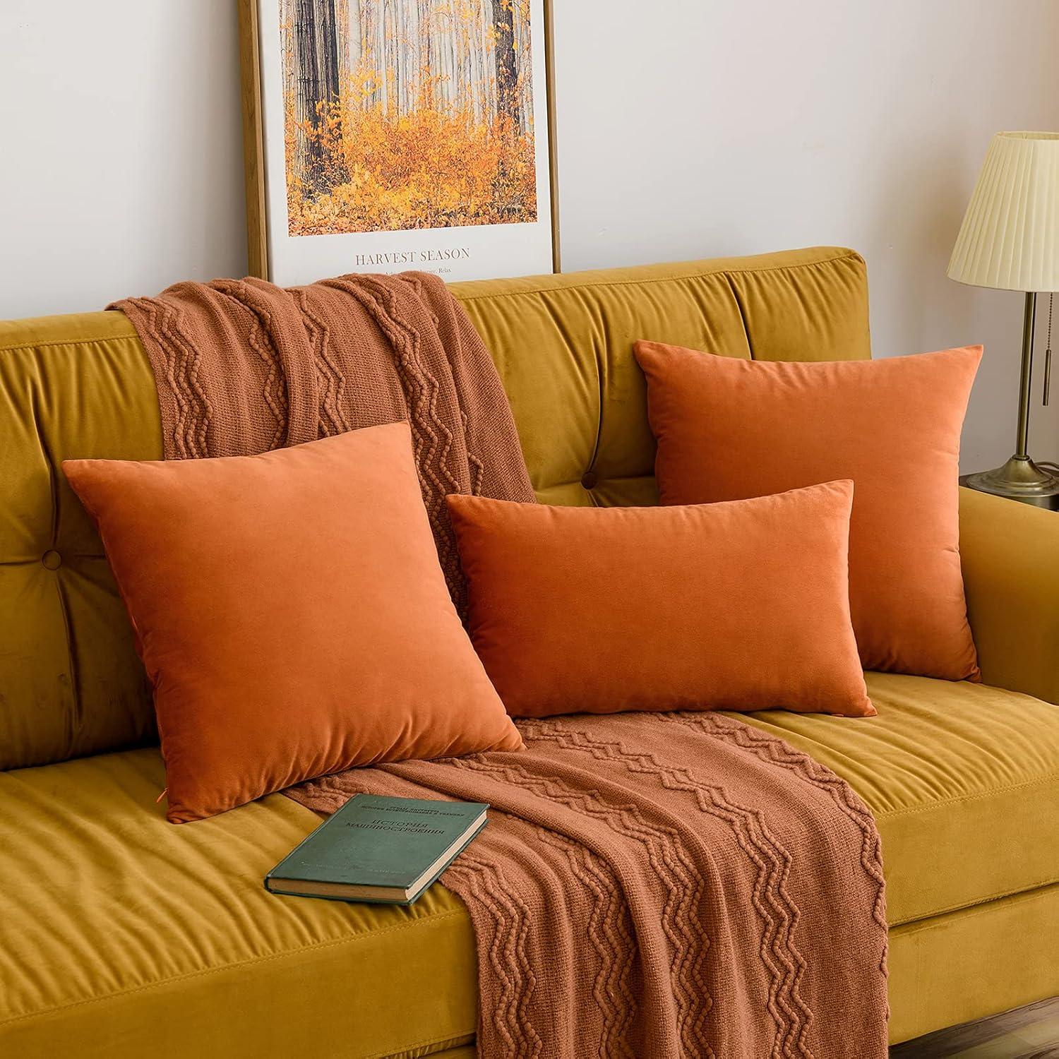 imageMIULEE Velvet Pillow Cover Soft Luxury Christmas Decorative Throw Pillow Cover Single Lumbar Rectangle Cushion Case Home Decor for Couch Sofa Bedroom12x20 Inch Wine RedOrange