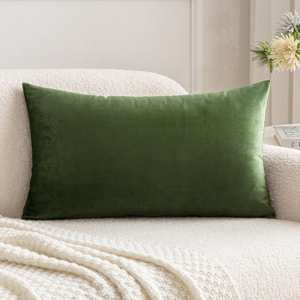 imageMIULEE Velvet Pillow Cover Soft Luxury Christmas Decorative Throw Pillow Cover Single Lumbar Rectangle Cushion Case Home Decor for Couch Sofa Bedroom12x20 Inch Wine RedMoss Green