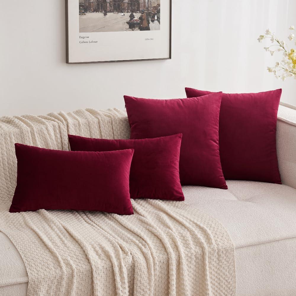 imageMIULEE Velvet Pillow Cover Soft Luxury Christmas Decorative Throw Pillow Cover Single Lumbar Rectangle Cushion Case Home Decor for Couch Sofa Bedroom12x20 Inch Wine RedWine Red