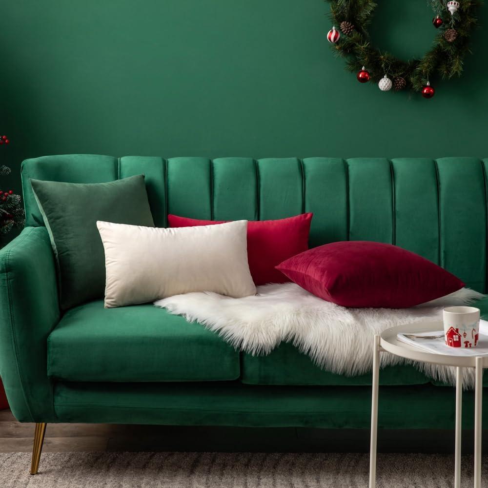 imageMIULEE Velvet Pillow Cover Soft Luxury Christmas Decorative Throw Pillow Cover Single Lumbar Rectangle Cushion Case Home Decor for Couch Sofa Bedroom12x20 Inch Wine RedCream White