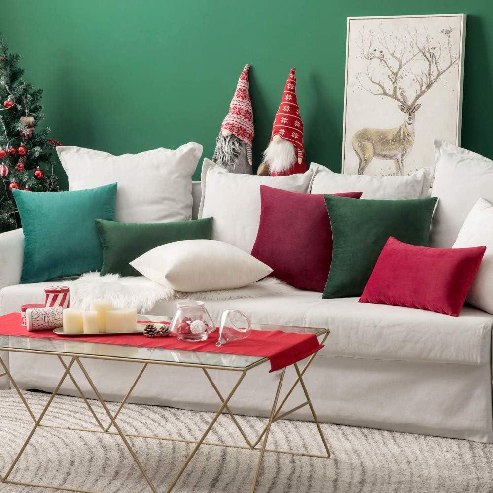 imageMIULEE Velvet Pillow Cover Soft Luxury Christmas Decorative Throw Pillow Cover Single Lumbar Rectangle Cushion Case Home Decor for Couch Sofa Bedroom12x20 Inch Wine RedArmy Green