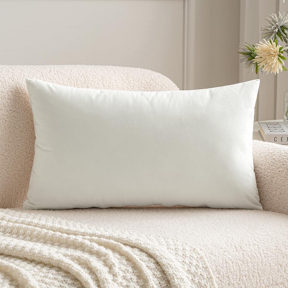 imageMIULEE Velvet Pillow Cover Soft Luxury Christmas Decorative Throw Pillow Cover Single Lumbar Rectangle Cushion Case Home Decor for Couch Sofa Bedroom12x20 Inch Wine RedPure White