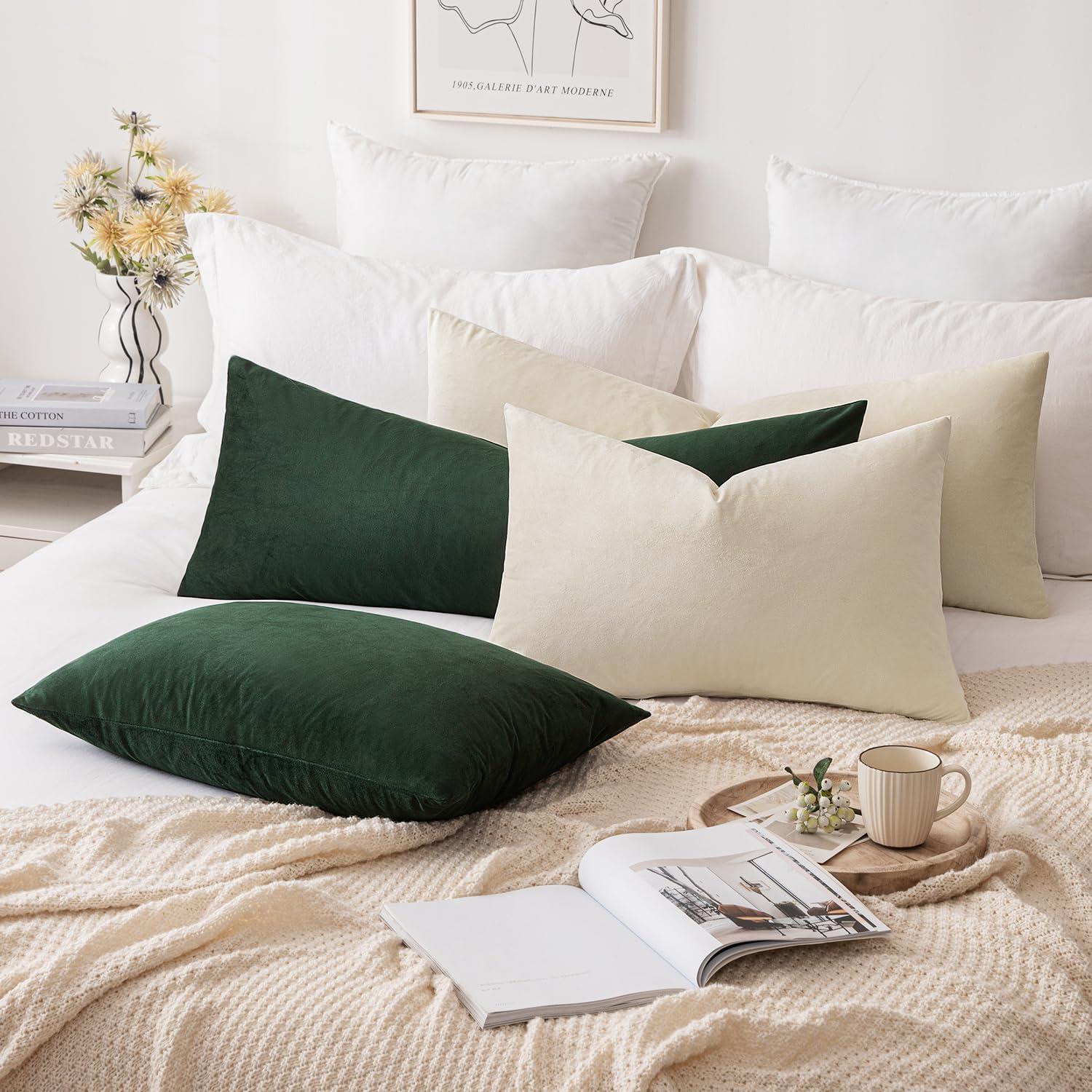 imageMIULEE Velvet Pillow Cover Soft Luxury Christmas Decorative Throw Pillow Cover Single Lumbar Rectangle Cushion Case Home Decor for Couch Sofa Bedroom12x20 Inch Wine RedArmy Green