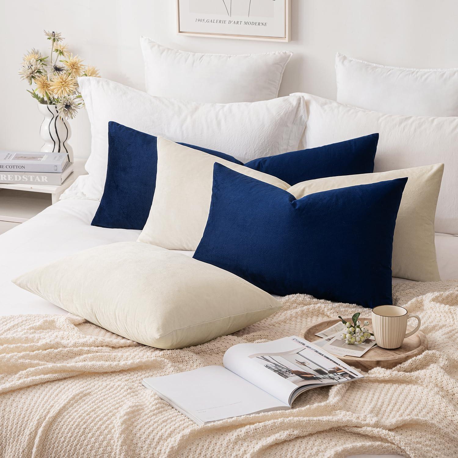 imageMIULEE Velvet Pillow Cover Soft Luxury Christmas Decorative Throw Pillow Cover Single Lumbar Rectangle Cushion Case Home Decor for Couch Sofa Bedroom12x20 Inch Wine RedDark Blue